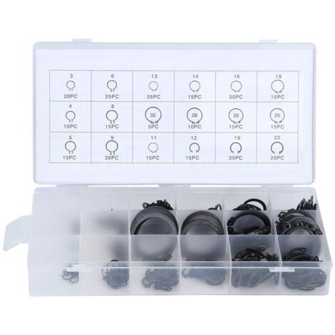 300Pcs E-Clip Snap Ring Shop Assortiment Noir Circlip Kit externe anneau de retenue Assortiment 2mm à 32mm