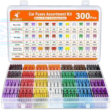 YOZHIQU 300Pcs Fusible Voiture Set, 160 Mini fusibles pour auto + 90 Moyenne Fusible electronique pour voiture + 50 Micro Fusible + Extracteur - pour Voiture/RV/Camion/Moto (2A 3A 5A 7.5A 10A 15A 20A 25A 30A