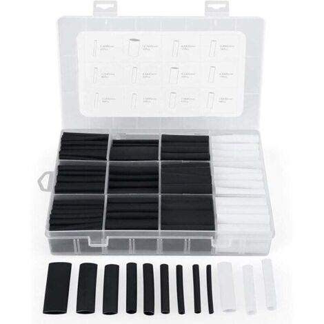 300Pcs Gaine Thermorétractable avec Colle Ratio 3:1 Tube Thermorétractable 7 Tailles, 2 Couleur (Noir, Blanc)
