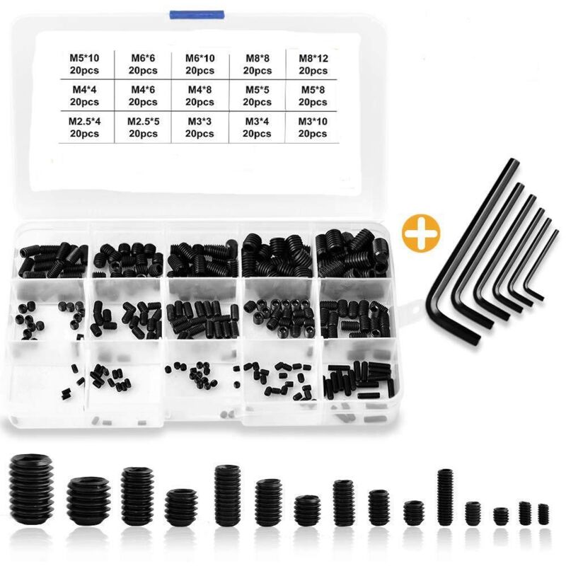 300pcs M2.5 M3 M4 M5 M6 M8 ensemble de vis à tête plate à tête plate avec clé en l hexagonale, noir