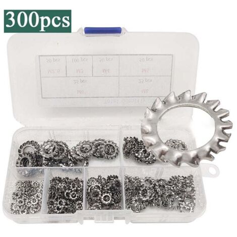 300pcs M2.5-M8 Ensemble Rondelles de Verrouillage Dentelées Externes avec Boîte de Rangement M2.5 M3 M4 M5 M6 M8 304 Acier Inoxydable-LIAIKI