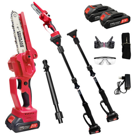 300W Akku-Stangensäge mit Brushless-Motor, Teleskop 141–240 cm, Aluminiumverlängerung, drehbarer Kopf 180°, für Garten Äste & Sträucher