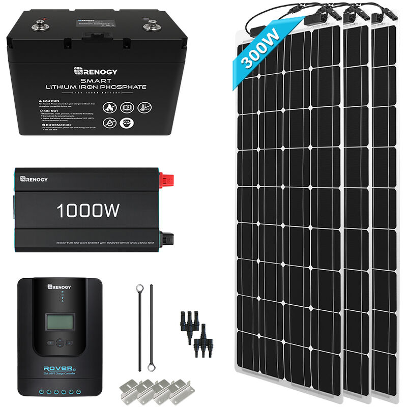 300W Complete Solar Panel Kit with 100Ah 12V LiFePO4 Lithium Battery ...