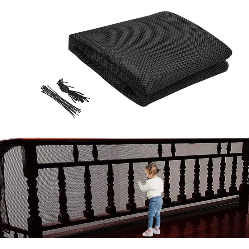 Linghhang - 300x79cm Filet de sécurité enfant pour escaliers-noir,Filet de protection pour balcons,Filet anti-chute pour chats