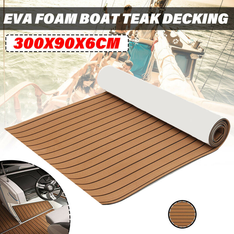 300x90x0.6cm Marron Plancher de bateau eva Imitation Teck Feuille de pont Tampon Tapis de protection sol eva Boat mousse plancher