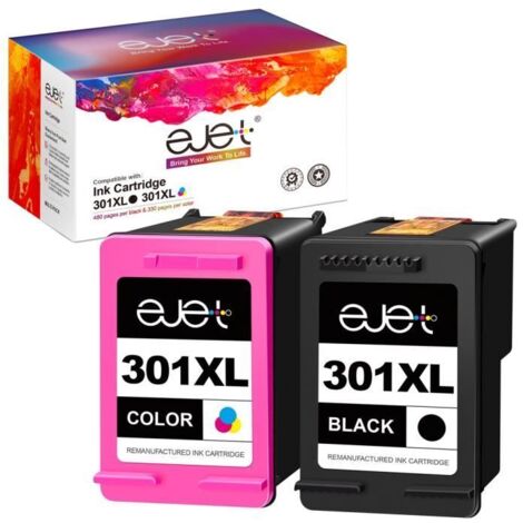 301 XL Cartouches d\'encre Remanufacturées EJET 2 Pack Compatibles pour HP 301 pour Deskjet 1000 1010 1050 1050A 1510 1510 1512 1514