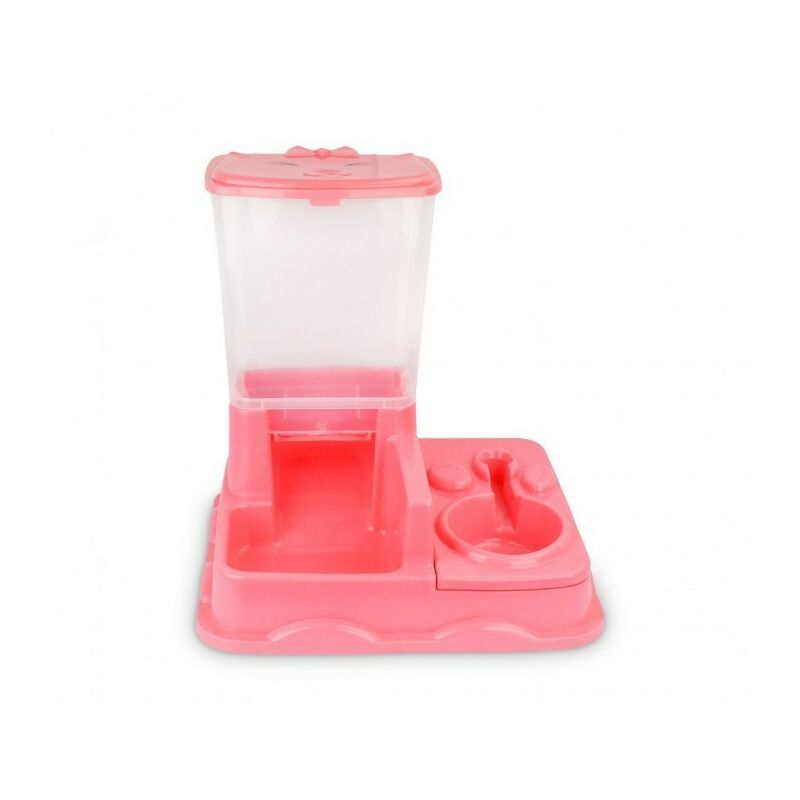 3028 Distributeur automatique de croquettes + eau avec double bol Chien et chat Couleur: Rose