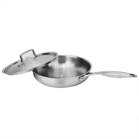 304/403 Stainless Steel Three Layer Flat Non stick Frying Pan 24cm with Pot Cover