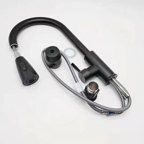 304 acier inoxydable brossé noir plat évier de cuisine à trois voies évier robinet d'eau chaude et froide