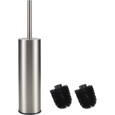 304 Brosse à WC en Acier Inoxydable Seau Long Brosse à WC Ronde sur Pied avec Support pour la décoration de la Salle de Bain Nickel Brossé