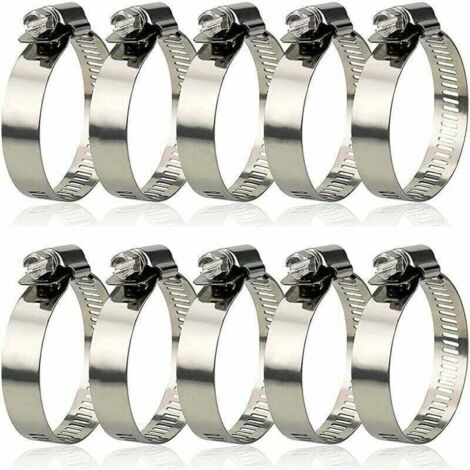 304 Collier de Serrage Inox,Collier de Serrage Métallique Diamètre Réglable de 27 à 51 mm,Collier de Serrage Pour Piscine Pour la Fixation des Tuyaux 10 Pièces，