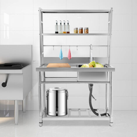 304 Edelstahl-Spülbecken-Set, Einzelbecken-Spülbecken für den gewerblichen Gebrauch mit Abtropffläche und Aufhängevorrichtung für Küche, Garage, Waschküche (rechtes Becken)