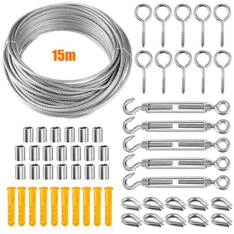 304 Fil Inox,Câble en Acier Inoxydable Kit,Kit Cable Métallique,2mm Tendeur Cable Inox,Support pour Plantes Grimpantes,Corde a Linge,Exterieur
