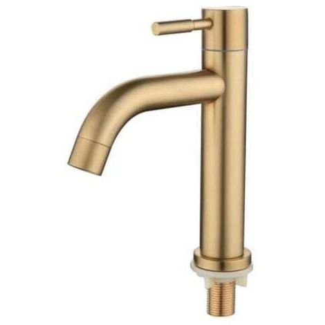 304 gebürstete goldene Einzelkaltwasser-Waschtischarmatur aus Edelstahl, 4-Punkt-Schnittstelle, kurzer Wasserhahn für das Badezimmer