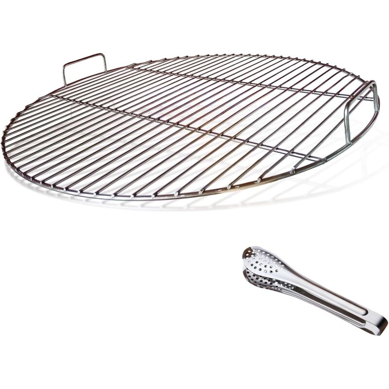 Paryou - 304 Grille de Barbecue Ronde en Acier Inoxydable avec poignée, diamètre 54,5 cm pour Barbecue au Charbon de Bois de 57 cm e.g Weber, avec