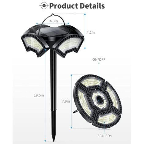 304 LED Luce solare da esterno, luce solare di sicurezza automatica, illuminazione solare impermeabile wireless per interni ed esterni per casa, giardino, vialetto, ingresso, patio, cortile, garage
