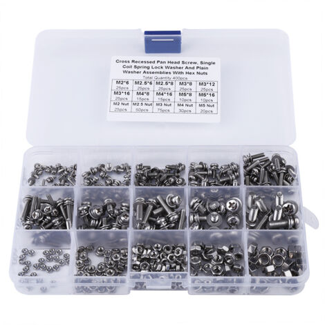 304 Phillips-Schrauben- und Mutternset - Sortierbox (400 Stück M2 bis M5)