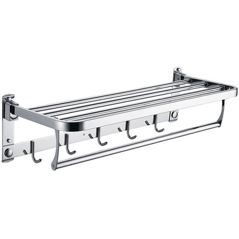 main image of "304 Stainless Steel Double Towel Rail Rack Shelf Wall Mounted Bathroom W/5 Hooks"