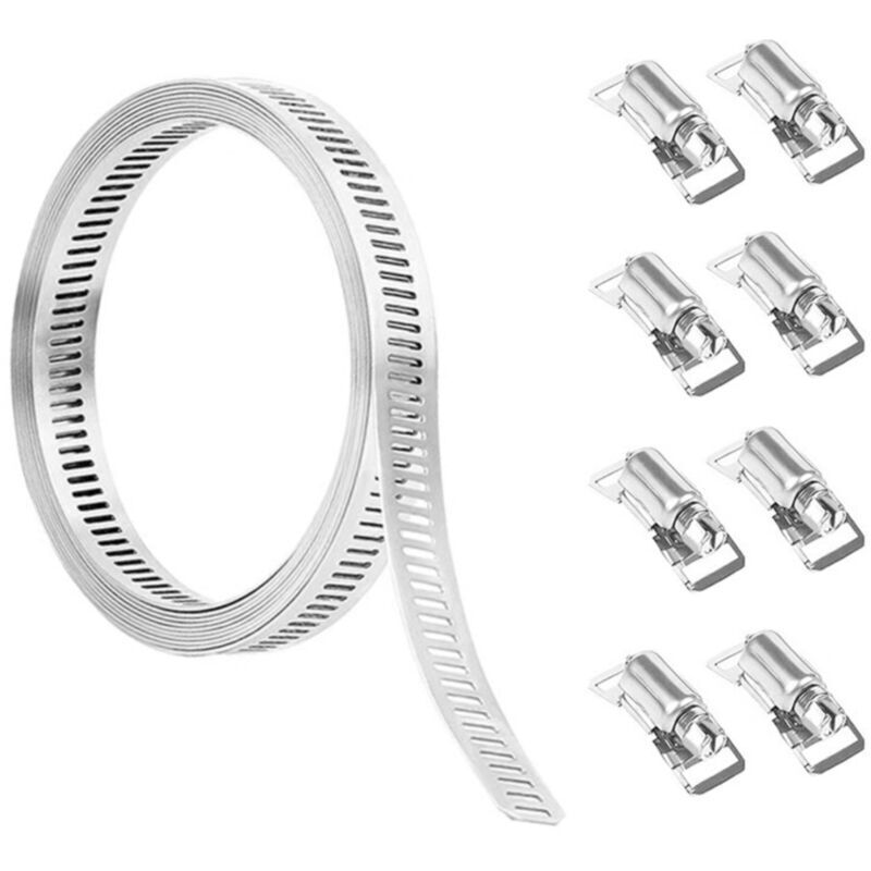 304 stainless steel hose clamp assortment kit, 3M custom cut + 8 extra strong fasteners, large adjustable worm gear band, screw clamps