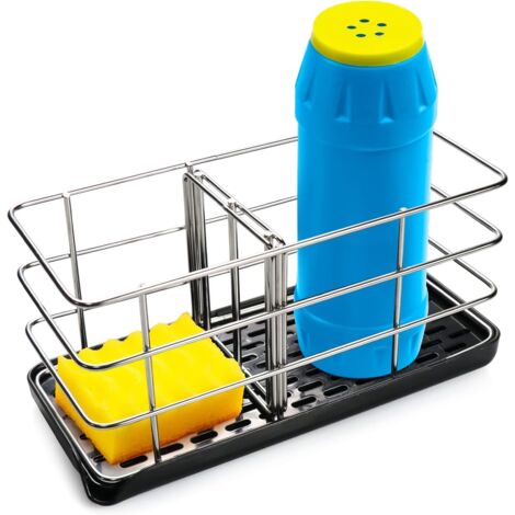 304 Stainless Steel Sponge Holder Sink Organizer Dish Drainer Tray Soap Dish Multifunctional Adjustable Board Board for Kitchen Sink