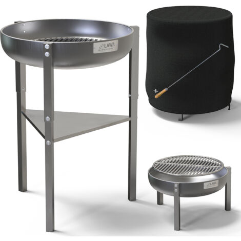 304 / V2A Feuerschale Edelstahl Grill Feuerkorb 60 cm Set, 3 Höhen, Klöpperboden Feuerstelle Garten rund Terrassenfeuer