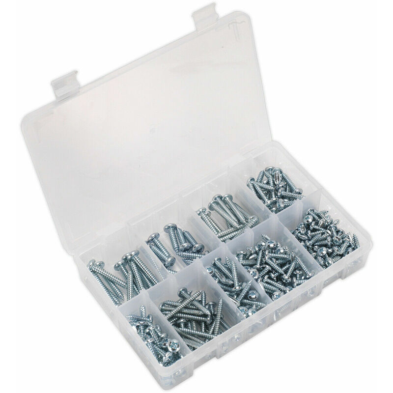 Loops - 305 pack Self Tapping Screw Assortment - Zinc Pan Head Pozi - Various Sizes