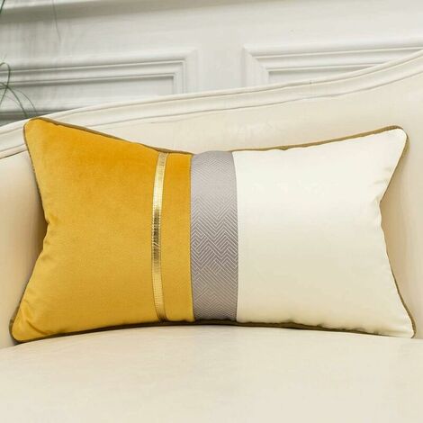 3050cm Yellow White Gold Striped Leather Patchwork Velvet Cushion Case Luxury Modern Cushion Cover Decorative Pillow for Sofa Living Room Bedroom Car