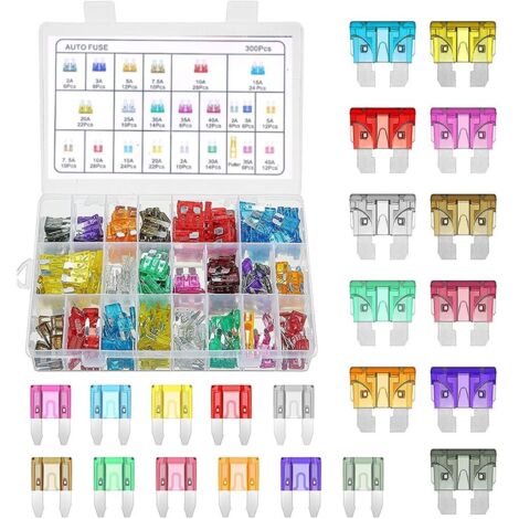 306-teiliges Autosicherungs-Set, 5 A, 10 A, 15 A, 20 A, 25 A, 35 A, Verstärker mit Box-Clip, Kombinations-Auto-Flachsicherungs-Set mit Stromkreisprüfstift – (Farbe: 300 Stück Zink)