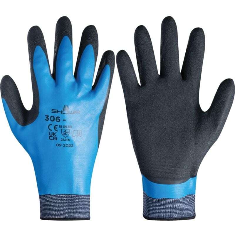 Latex Coated Gloves, Mechanical Hazard, Black/Blue, Size 8 - Black Blue - Showa