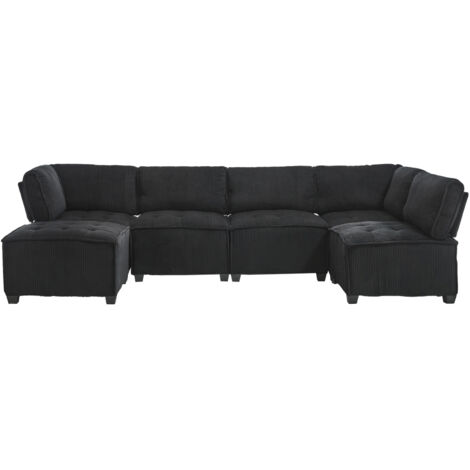 308 cm Langes Sofa Modulares 6-Sitzer-Sofa, Cordstoff, ergonomisch, Stauraumtaschen, flexibel kombinierbar als U-Form/L-Form/Schlafsofa, stabile Holz- und Metallstruktur, einfacher Aufbau, Schwarz