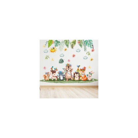 3090cm Muraux Animaux Jungle Autocollants Muraux Mural Stickers éléphant Lion Singe Safari pour Chambre Enfants Bébé Pépinière
