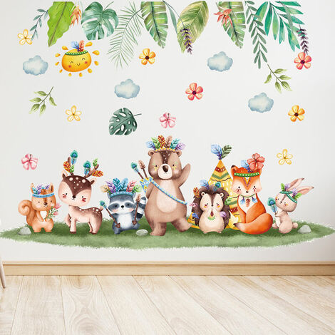 3090cm Muraux Animaux Jungle Autocollants Muraux Mural Stickers Éléphant Lion Singe Safari pour Chambre Enfants Bébé Pépinière