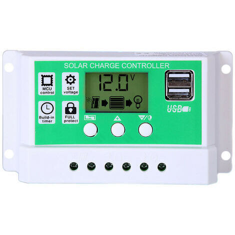 30A Contrôleur de Charge Régulateur Panneau Solaire pour batterie au plomb/lithium 12V/24V Contrôleur de charge intelligent avec écran LCD et double port USB,réglage de la minuterie marche/arrêt