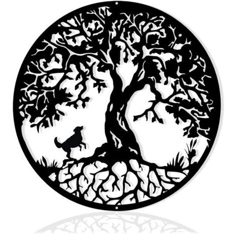 30cm Arbre de vie en métal(Motif chien)-Décoration murale pour balcon,porche,chambre à coucher, salon, jardin et ferme(30cm)