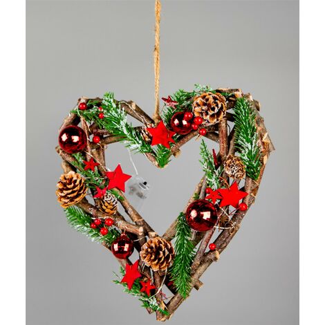 30cm B/O LED Twig Hanging Heart Red