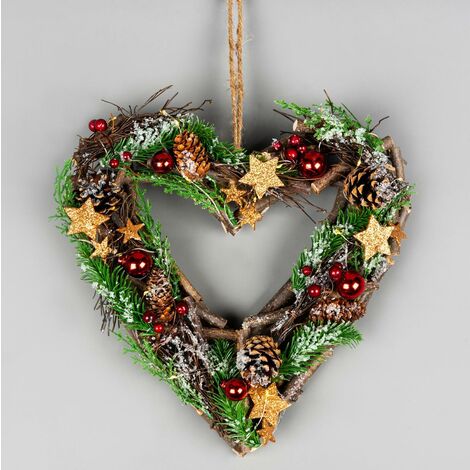 30cm B/O LED Twig Hanging Heart Red/Brown