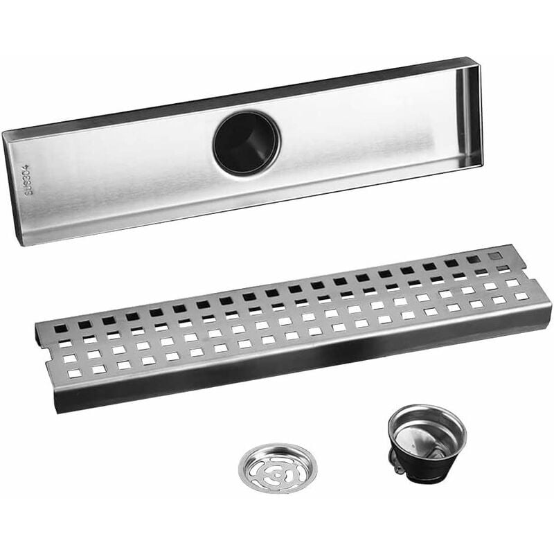 30CM Caniveau pour Douche,Caniveau de Douche en Acier Inox Siphon Sol d'évacuation à Carreler pour Salle de Bain,avec appareil désodorisant et filtre