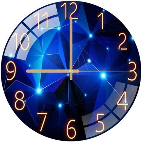 30cm Glass Wall Clock Silent Non Ticking Decorative Round Clock for Living Room Kitchen Bedroom Hallway Office (Dark Blue)