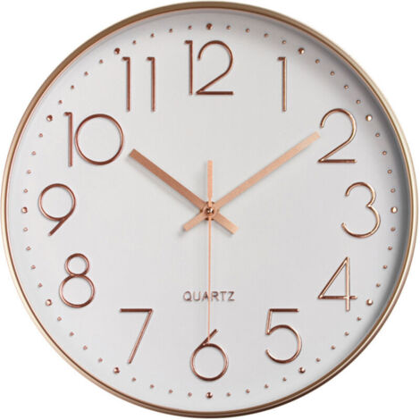 30cm Horloge Murale 3D Chiffres Design Moderne Or Rose, Silencieuse Pendules Murales sans Tic-tac, Facile à Lire Deco pour Cuisine Chambre Bureau