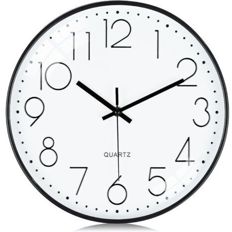 30cm Horloge Murale 3D Chiffres Noire Design Moderne, Silencieuse Blanc Pendules Murales sans Tic-tac, Facile à Lire Deco pour Cuisine Chambre Bureau