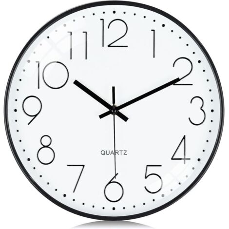 30cm Horloge Murale 3D Chiffres Noire Design Moderne, Silencieuse Blanc Pendules Murales sans Tic-tac, Facile à Lire Deco pour Cuisine Chambre Bureau