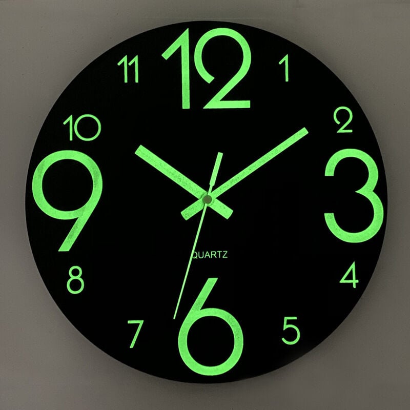Start - 30cm Horloge Murale Lumineuse - Pendule Murale Fluorescente Silencieuse - Grande Horloge Murale Décorative pour Cuisine, Bureau, Chambre à