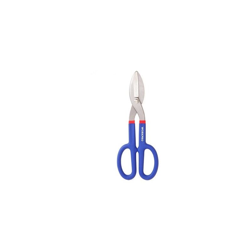 Image of 30cm lange, gerade Blechschere aus geschmiedetem Stahl mit ergonomischem blauen und roten Griff