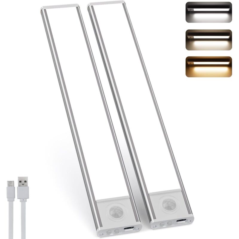Kcvv - 30CM led Lampe de Placard, avec Détecteur de Mouvement, 2500mAh, Rechargeable usb, 4 Modes, Dimmable Éclairage étude de Cuisine Veilleuse