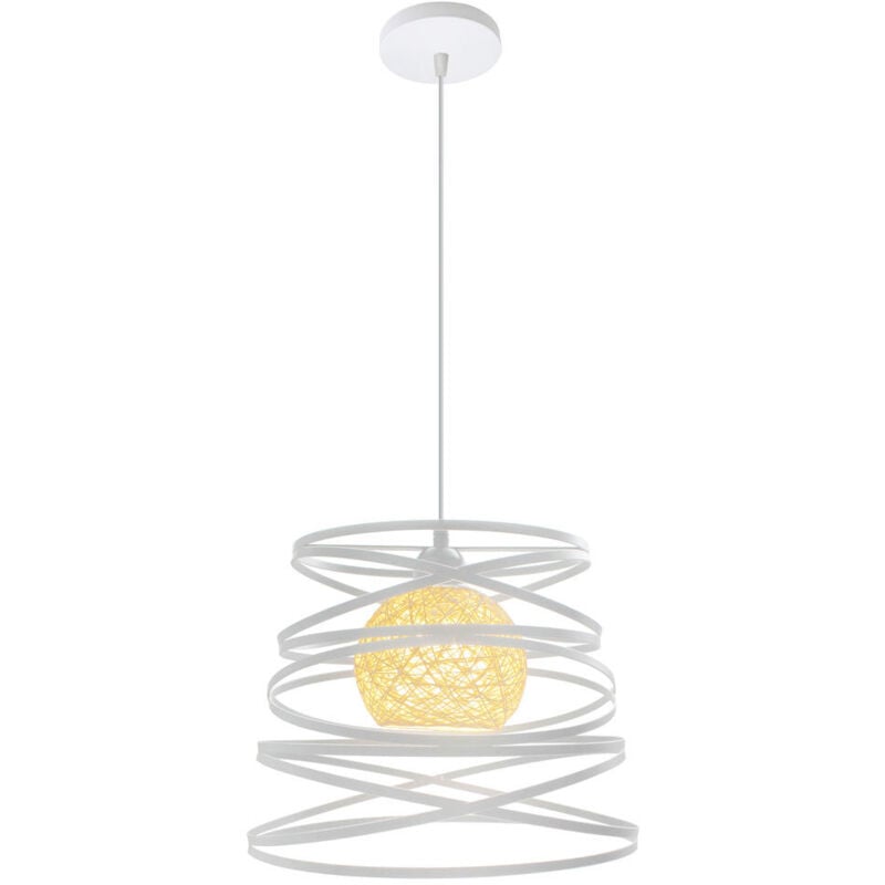 30cm Lustre Suspension Industrielle Vintage Rétro Luminaire Ressort pour Couloir Café Restaurant Blanc - 1 Pack