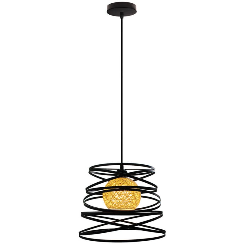 30cm Lustre Suspension Industrielle Vintage Rétro Luminaire Ressort pour Couloir Café Restaurant Noir - 1 Pack