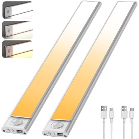 COOCHEER 30cm Motion Sensing LED Wardrobe Light, Wireless USB Rechargeable LED Light, 3 Lighting Modes Night Light, Stair Wardrobe Magnetic Strip, LED Kitchen Light (2pcs)