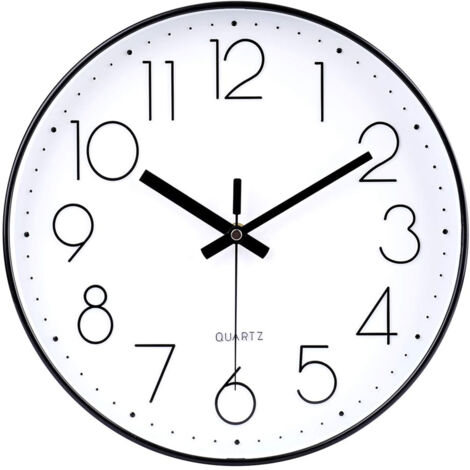 30cm Orologio da parete silenzioso, Movimento al quarzo, Orologio da Parete Circolare Facile Lettura, Per soggiorno, Camera da Letto, Cucina, Ufficio, Scuola - Nero e Bianco