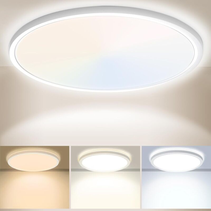 30CM Plafonnier LED 24W 3200LM 6000K,4000K,3000K, IP54 Etanche Plafonnier Salle De Bain, Lampe de Plafond Rond, Luminaire Plafonnier Moderne pour