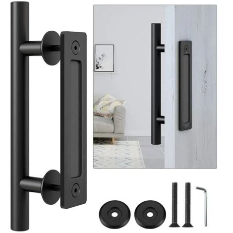 30CM Poignée de Porte Coulissante, Noires Avec Poignée de Porte Coulissante, Grande Taille Rustique, Convient pour Portails, Garages, Armoires A